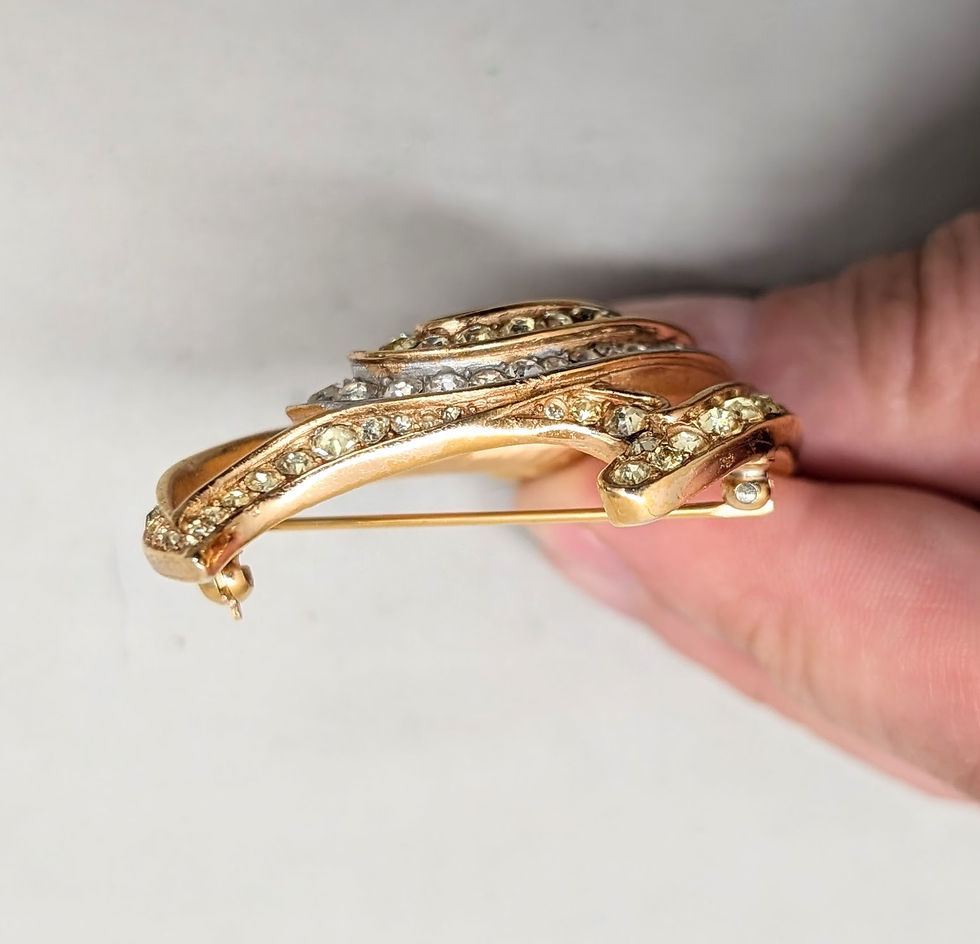 Thumbnail: Vintage 1960s Signed Crown Trifari Abstract Faux-Citrine & Clear Rhinestone Pin