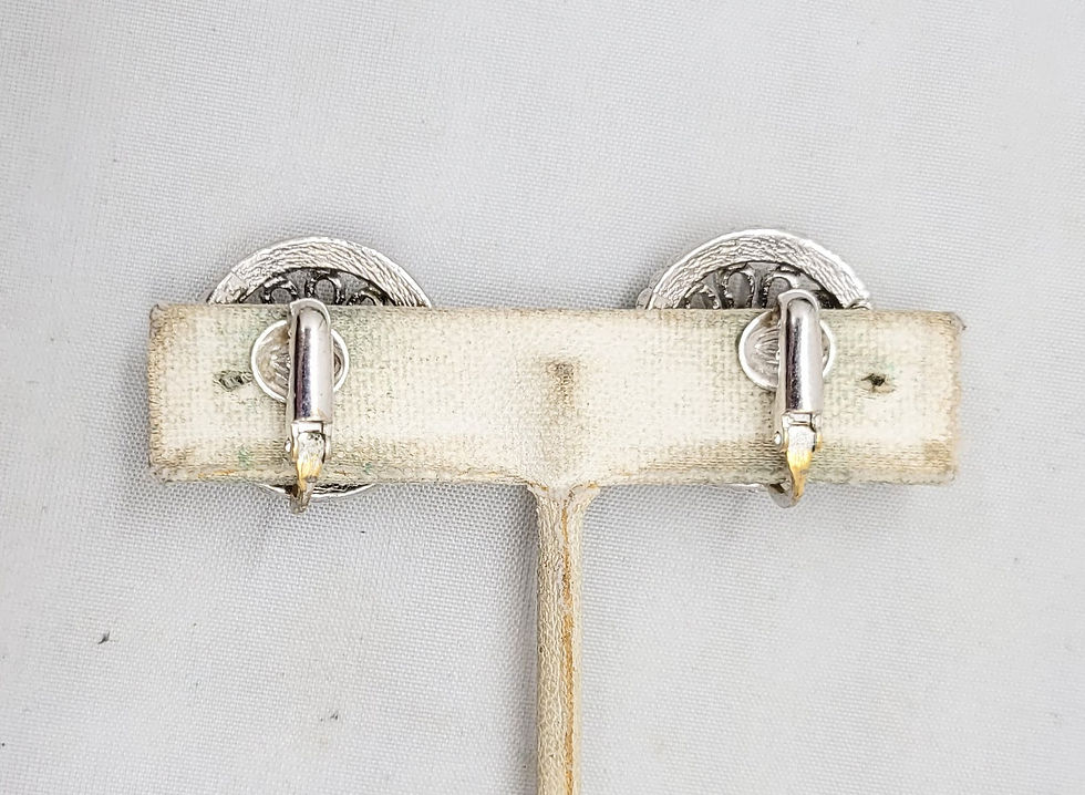 Thumbnail: Vintage Signed Boucher Rhodium Plated Round Domed Clip Earrings