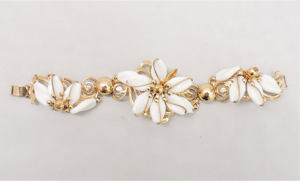 Thumbnail: Vintage 1950s Signed Napier White Resin Flowers Bracelet