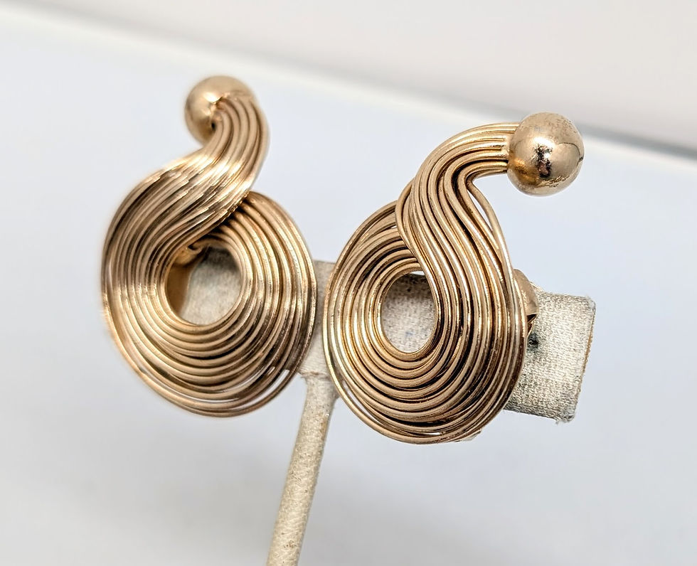 Thumbnail: Vintage 1957 Signed Napier Goldtone Wire Loop Clip Earrings