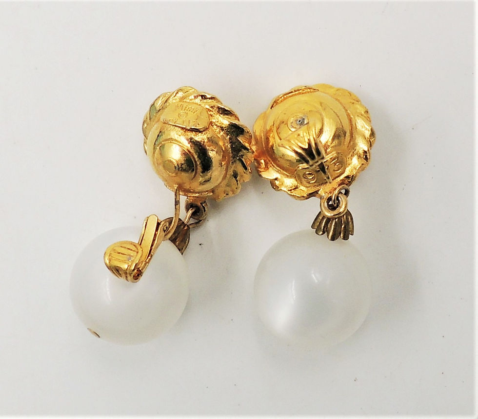 Thumbnail: Vintage Mimi Di N Faux-Moonstone Drop Clip Earrings, 1973