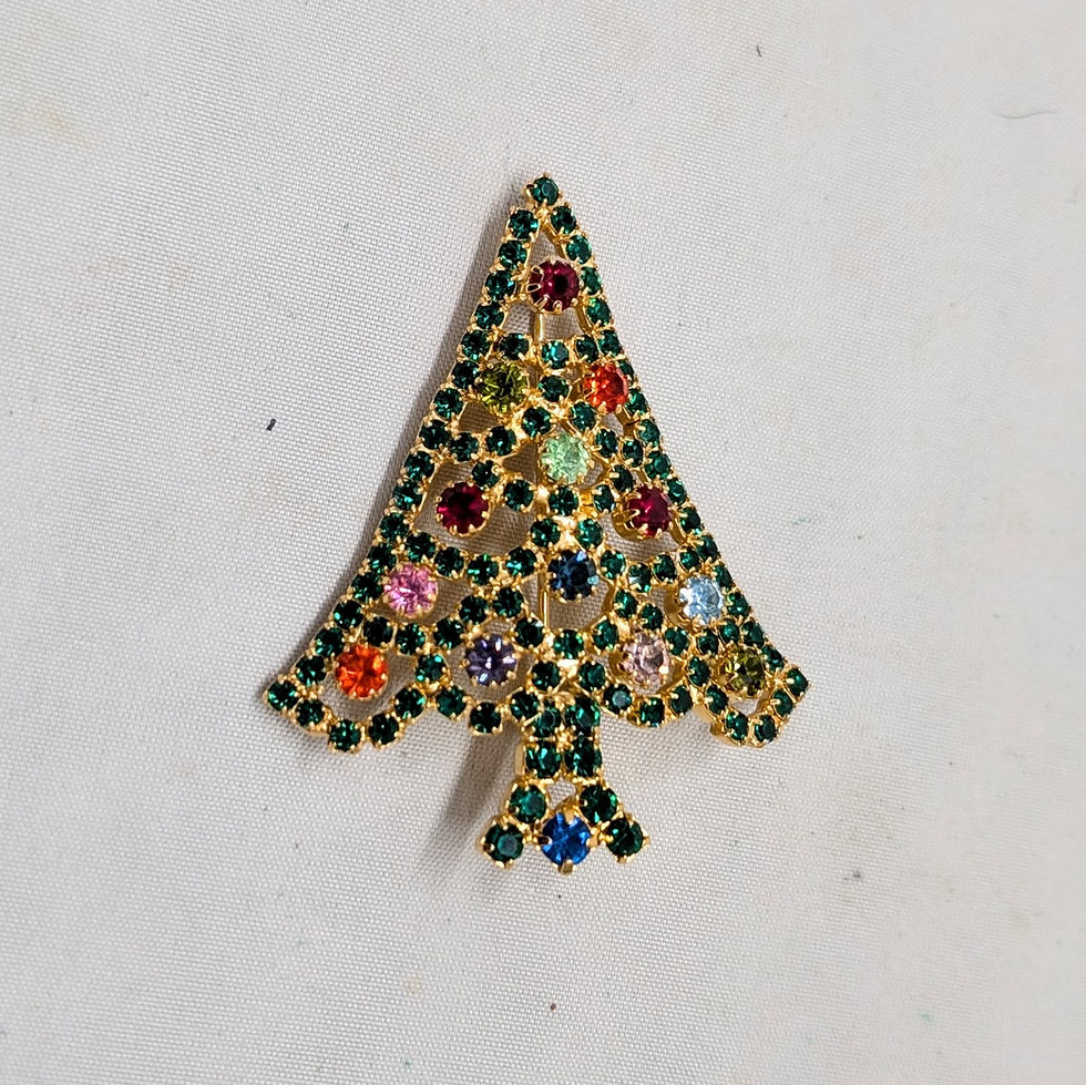 Thumbnail: Vintage 1960s Signed Hobe Goldtone Rhinestone Christmas Tree Brooch