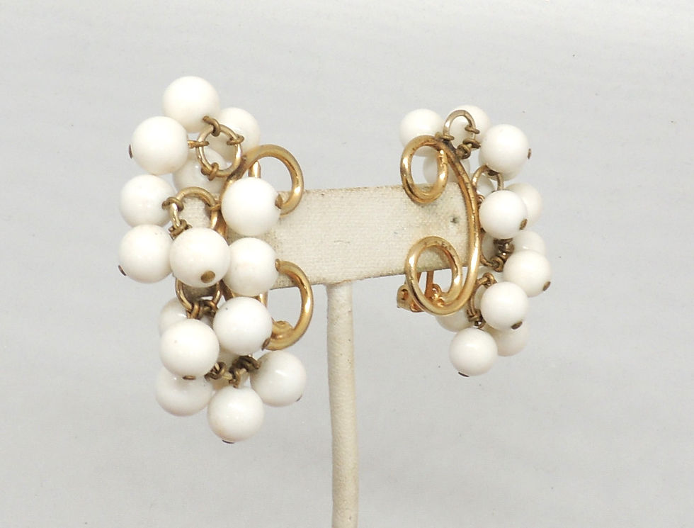 Thumbnail: Vintage Hattie Carnegie White Dangle Clip Earrings