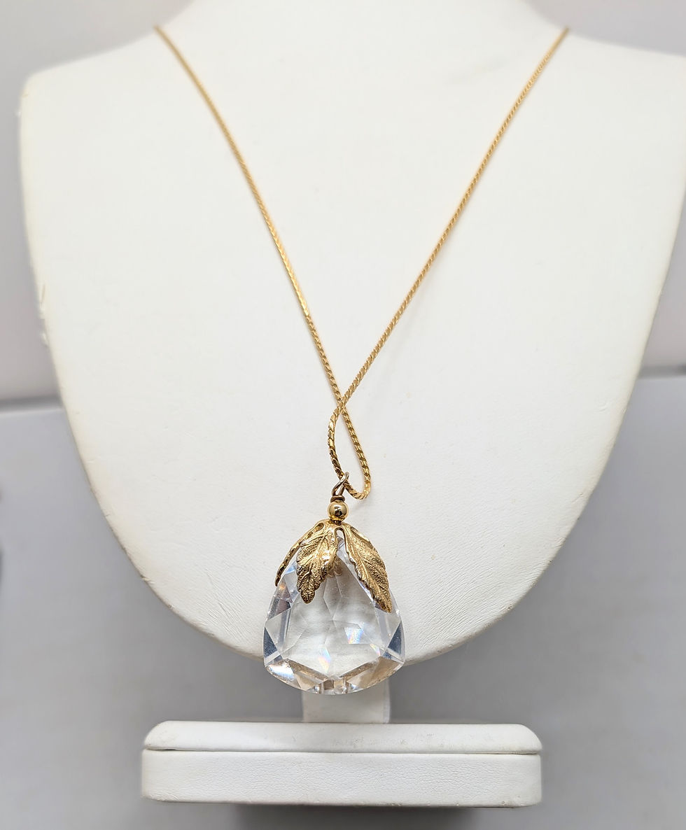 Thumbnail: Vintage 1960s Signed Napier Goldtone Faceted Glass Pendant Necklace