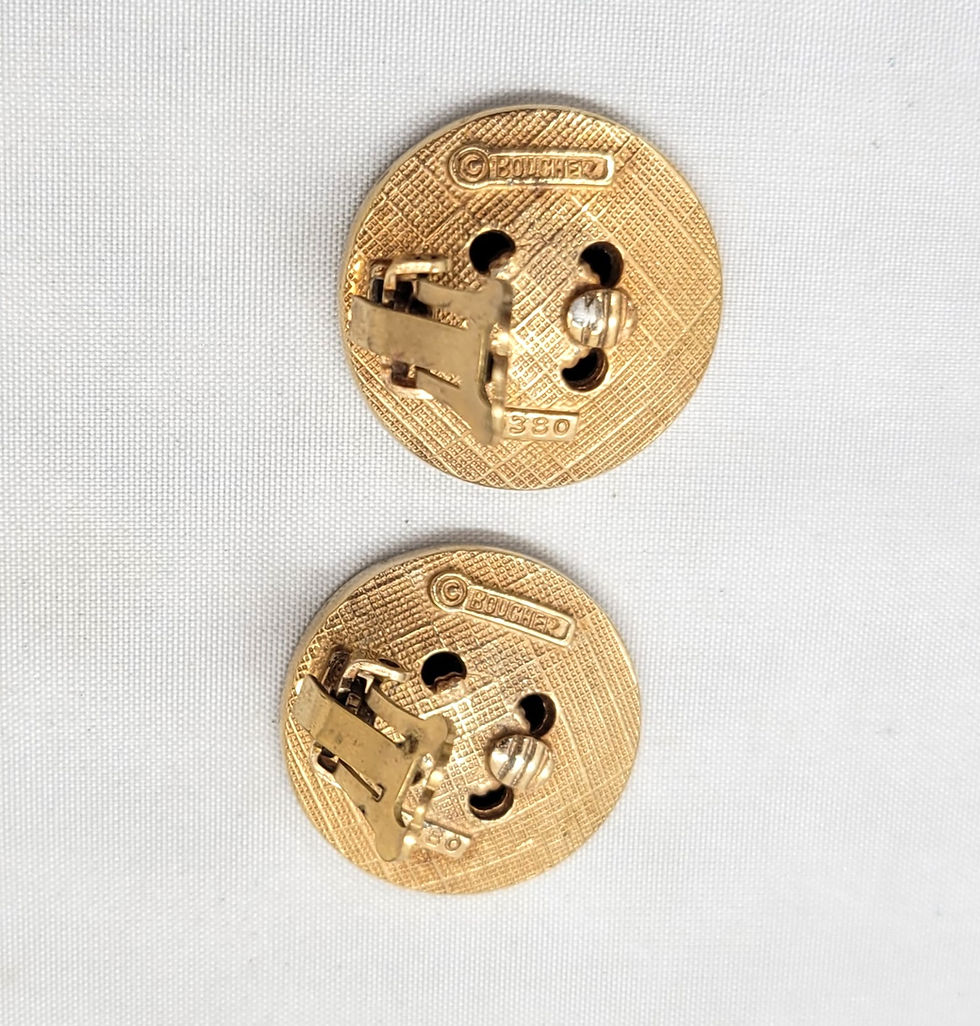 Thumbnail: Vintage 1950s Signed Boucher Goldtone Button Clip Earrings