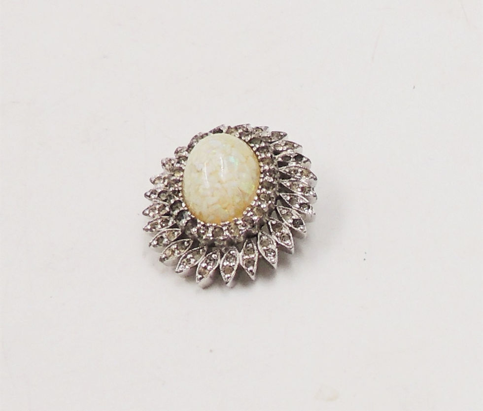 Thumbnail: 1960s Panetta Rhodium Plate Faux-Opal & Clear Rhinestone Brooch & Pendant