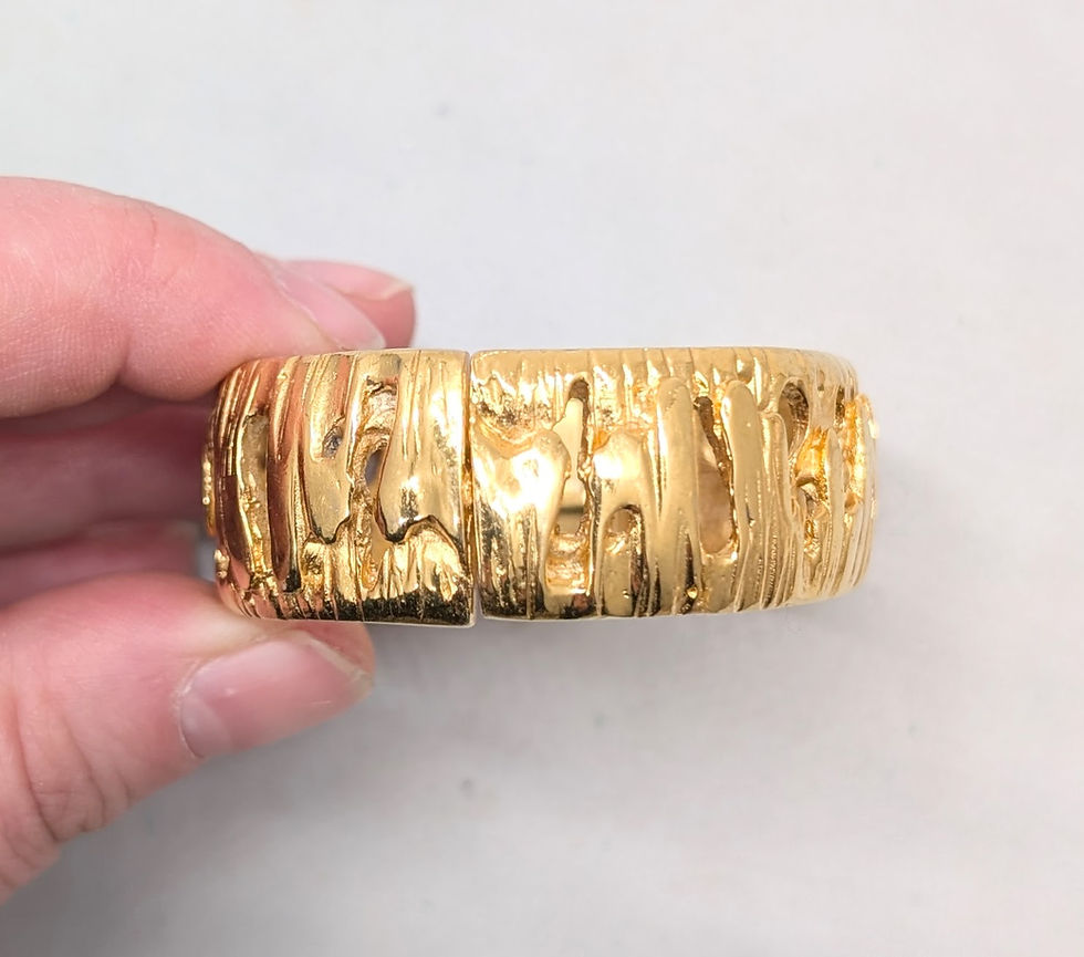 Thumbnail: Vintage 1970s Signed Trifari Modernist Goldtone Cuff Bracelet