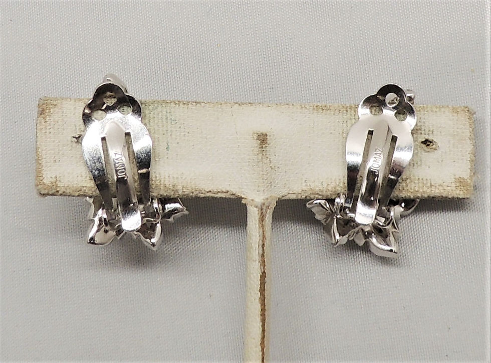 Thumbnail: Vintage 1960s Signed Jomaz Rhodium Plated Clear Rhinestone Flower Clip Earrings