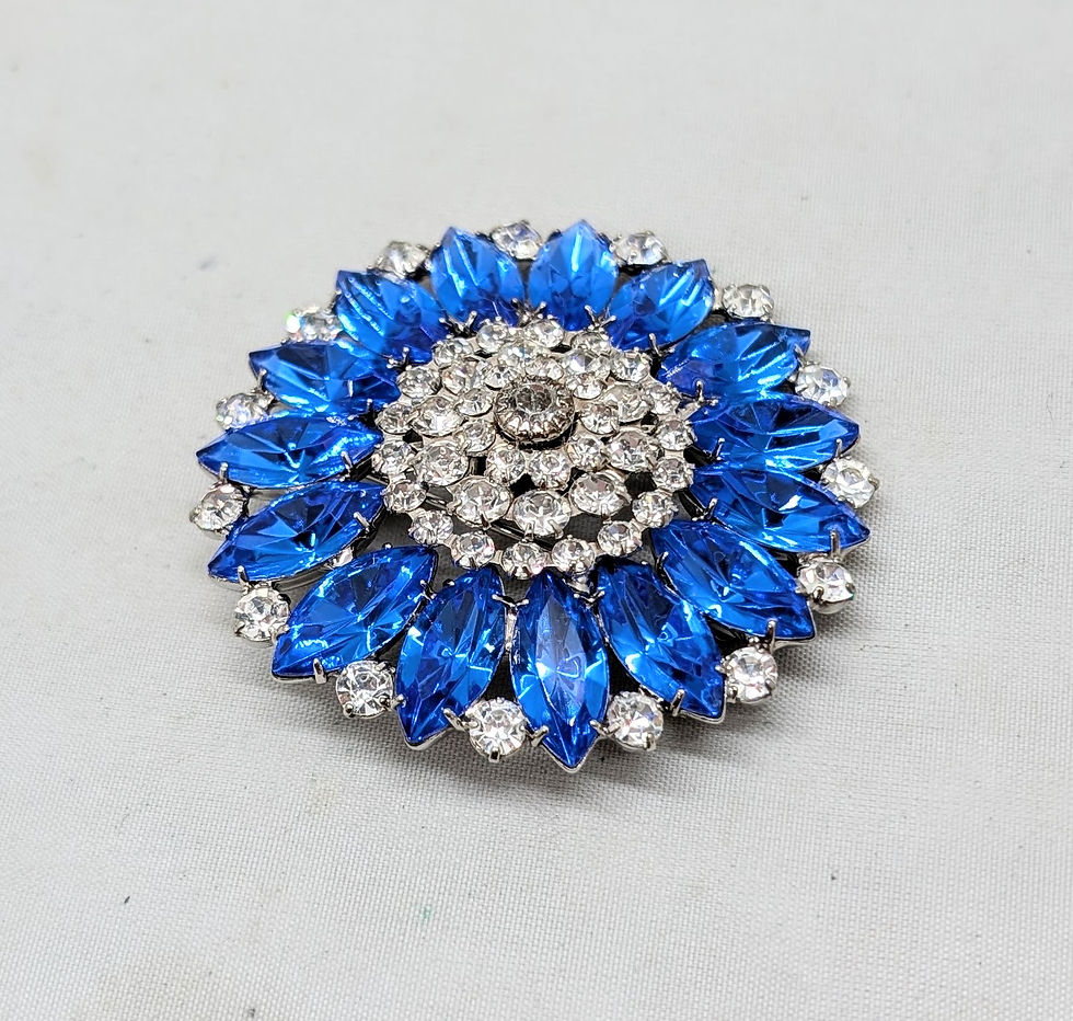 Thumbnail: Vintage 1960s Signed Hobe Marquise Faux-Sapphire & Clear Rhinestone Brooch