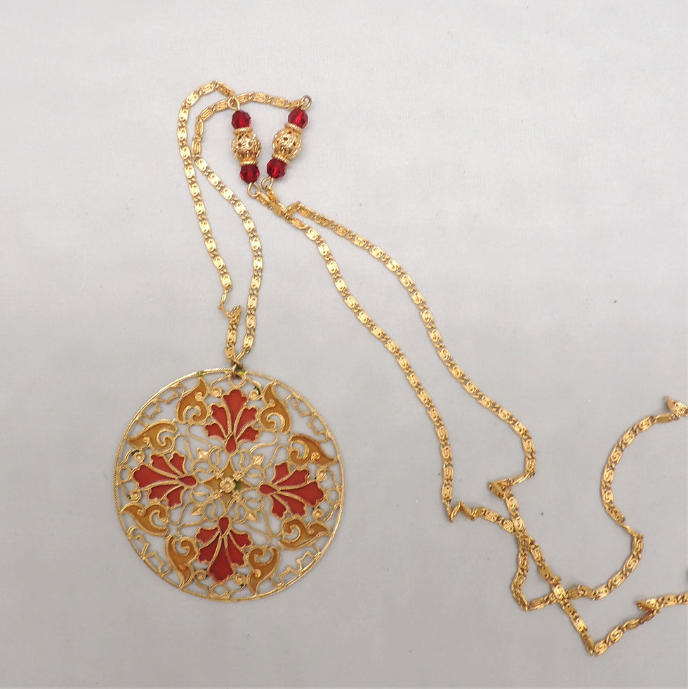 Thumbnail: Vintage 1970s Signed Napier Plique-a-Jour Pendant Necklace