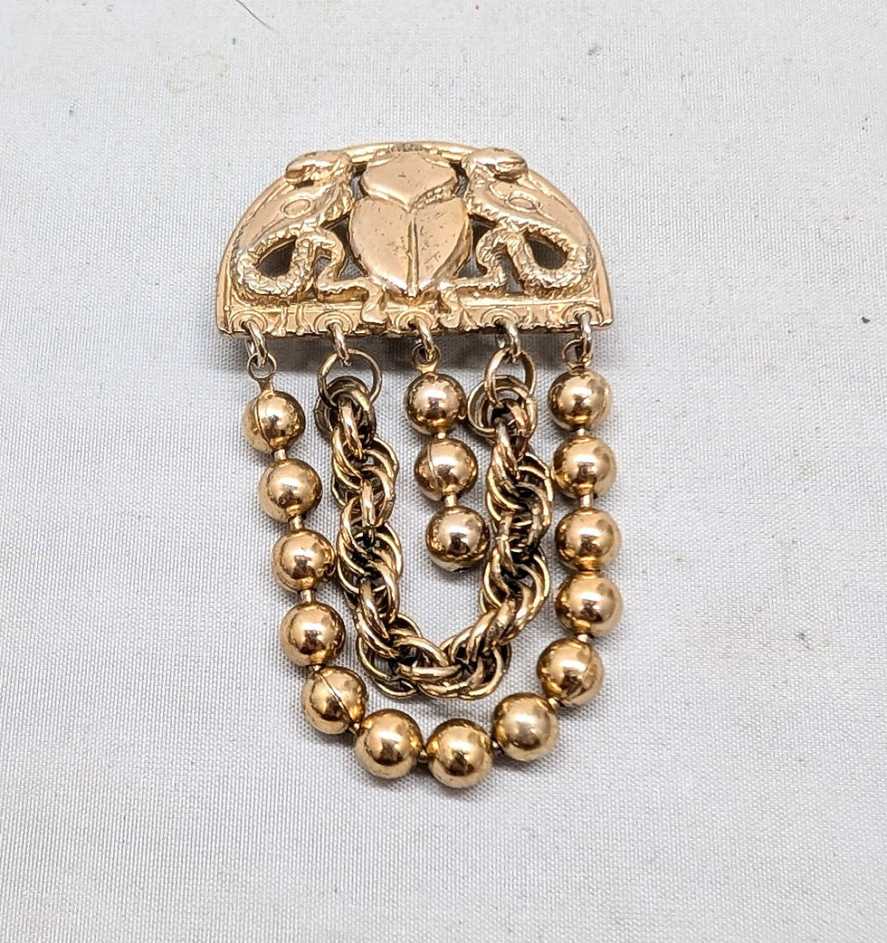 Thumbnail: Vintage 1970s Signed Napier Egyptian Revival Scarab & Serpents Fringe Brooch