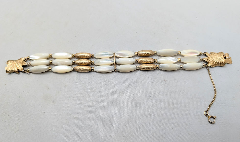 Thumbnail: Vintage Signed Napier Goldtone Mother-of-Pearl Beaded Bracelet