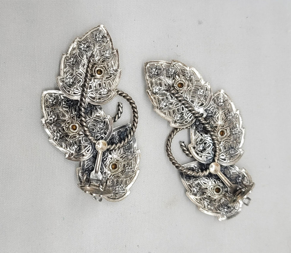 Thumbnail: Vintage 1950s Signed Napier Silvertone & Clear Rhinestone Leaves Clip Earrings
