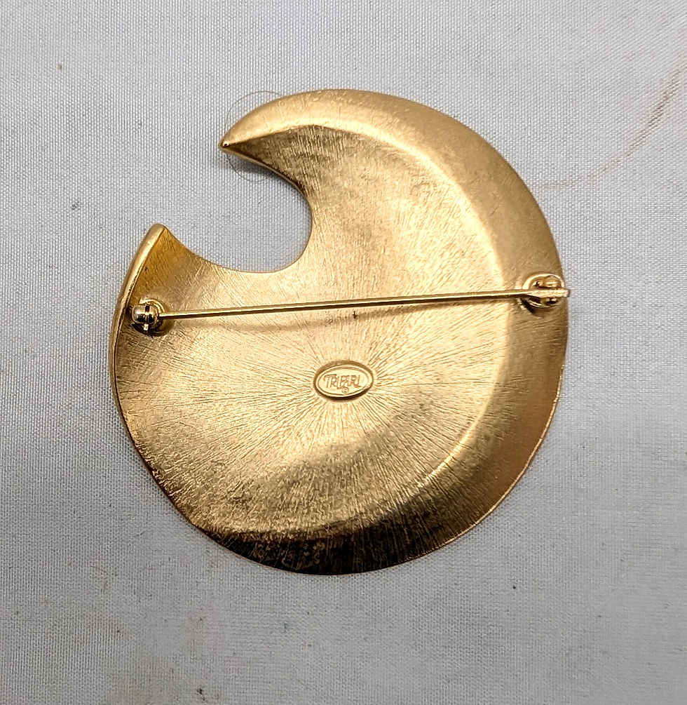 Thumbnail: Vintage 1986 Signed Trifari Goldtone & Brown Enamel Brooch