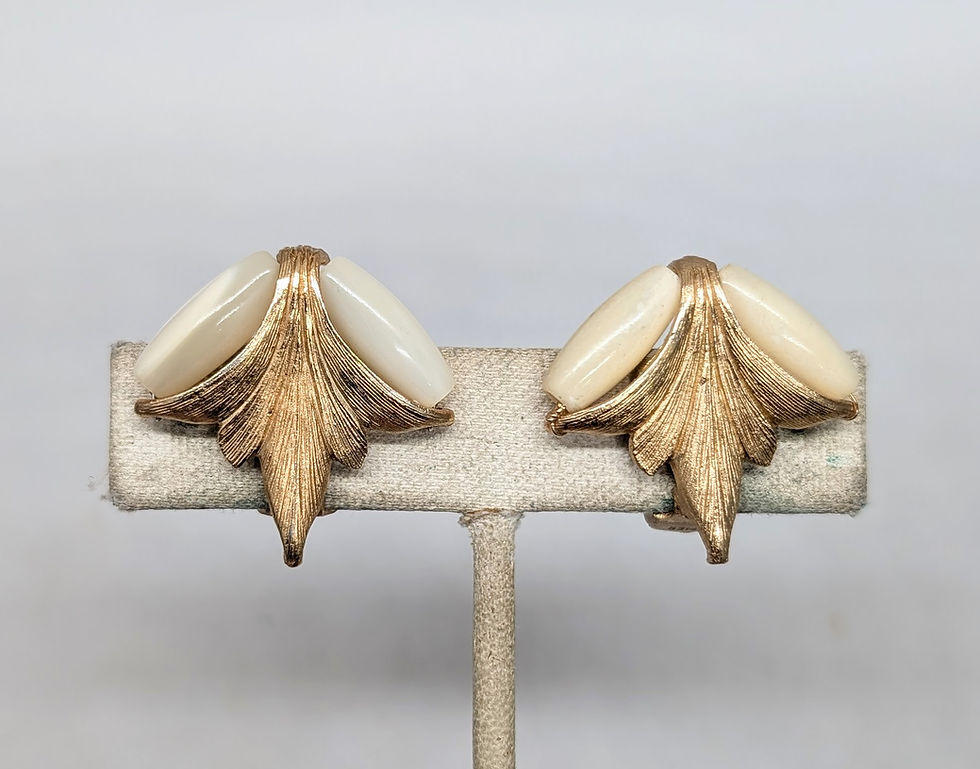 Thumbnail: Vintage Signed Napier Goldtone Mother-of-Pearl Clip Earrings