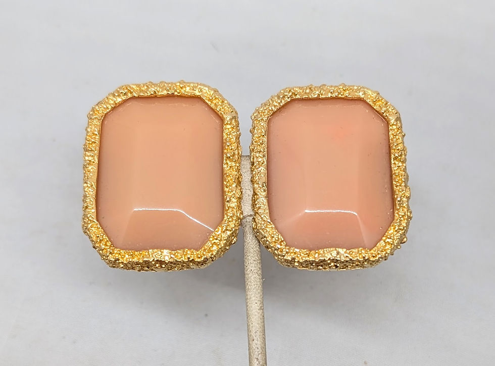 Thumbnail: Vintage 1980s Signed Les Bernard Rectangular Faux-Chalcedony Clip Earrings