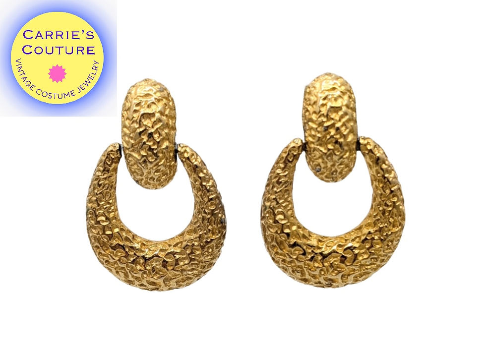 Vintage 1960s Signed Pauline Rader Goldtone Hoop Clip Earrings