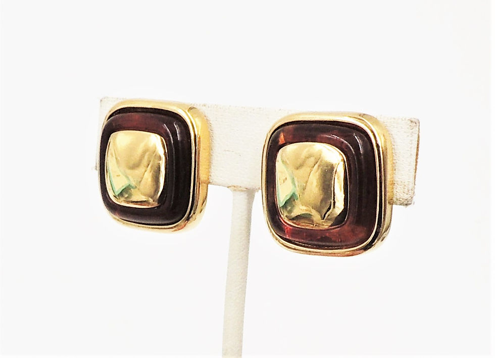 Thumbnail: Vintage 1980s Courreges Faux-Tortoise Clip Earrings