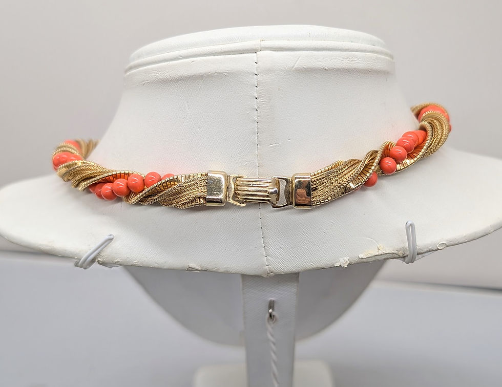 Thumbnail: Vintage Signed Napier Goldtone Twisted Faux-Coral Beaded Necklace