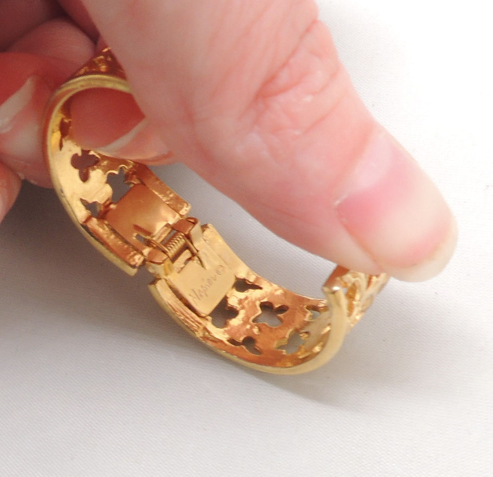 Thumbnail: Vintage Signed Napier Gothic Cut Out Hoop Clip Earrings, 1972 Ad Piece