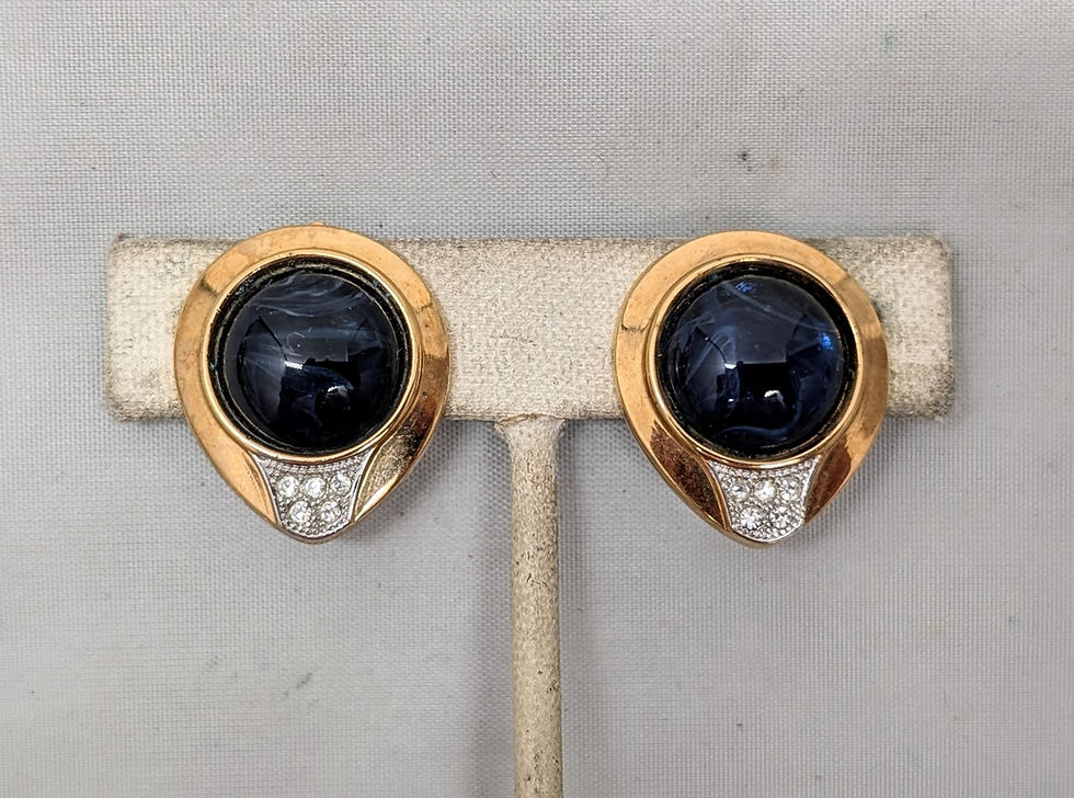 Thumbnail: Vintage Signed Lanvin Faux-Flawed Sapphire & Pavé Clear Rhinestone Clip Earrings