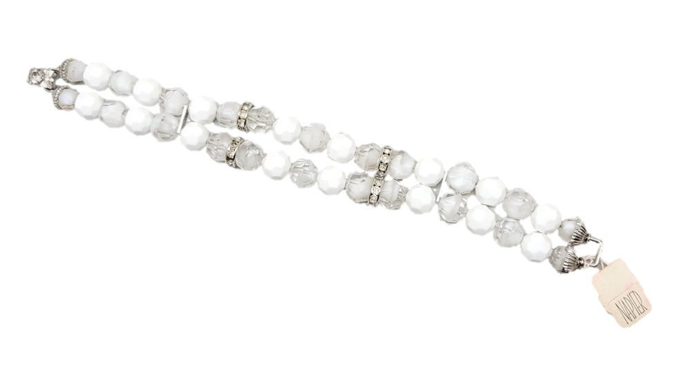 Vintage 1960s Signed Napier 2-Strand & Clear/White Givre Rhinestone Bracelet