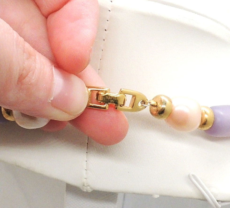 Thumbnail: Vintage Signed Napier Purple Resin & Pink Faux-Pearl Collar Necklace