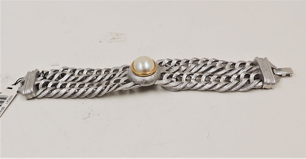 Thumbnail: Vintage 1980s Signed Monet Rhodium Plated Faux-Pearl Bracelet