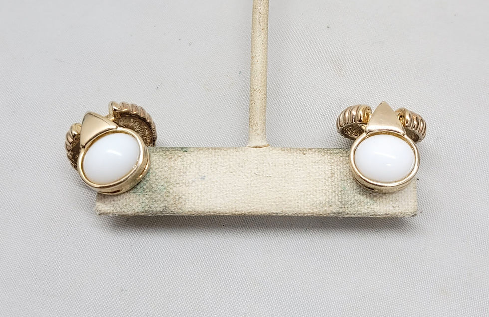 Thumbnail: Vintage 1980s Signed Panetta Goldtone White Cabochon Pierced Earrings