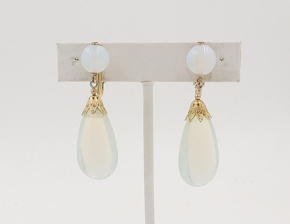 Thumbnail: Vintage 1960s Napier Faux-Moonstone Rhinestone Drop Clip Earrings