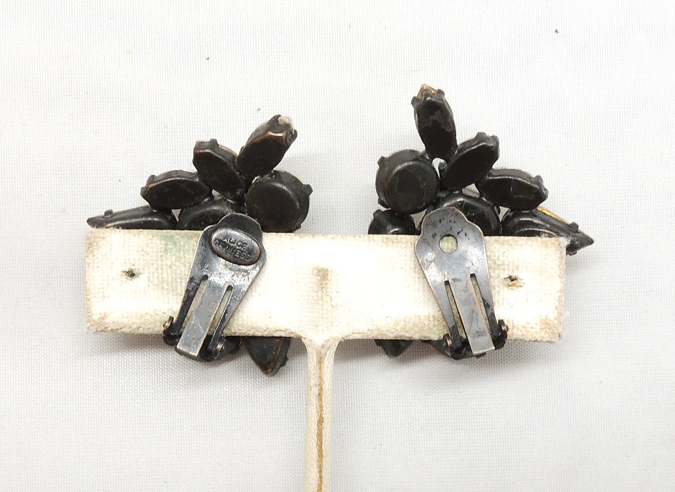 Thumbnail: Vintage 1960s Signed Alice Caviness White Clear Cuba Rhinestone Clip Earrings