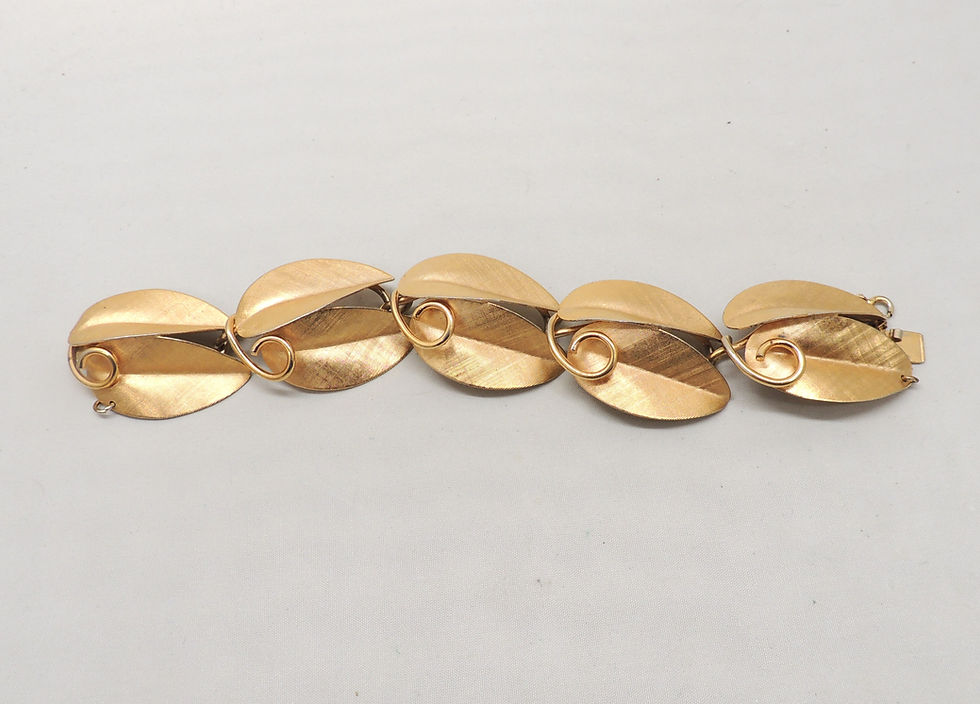 Thumbnail: Vintage Signed Napier Florentine Finish Double Leaf Bracelet, 1956