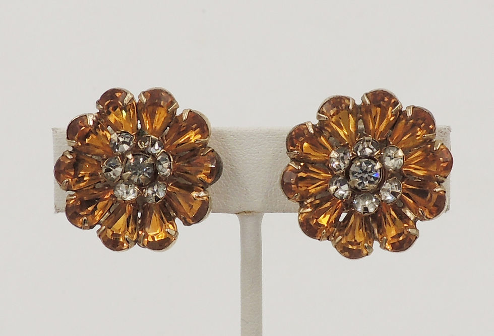 Thumbnail: 1950s Kramer Faux-Topaz Rhinestone Earrings