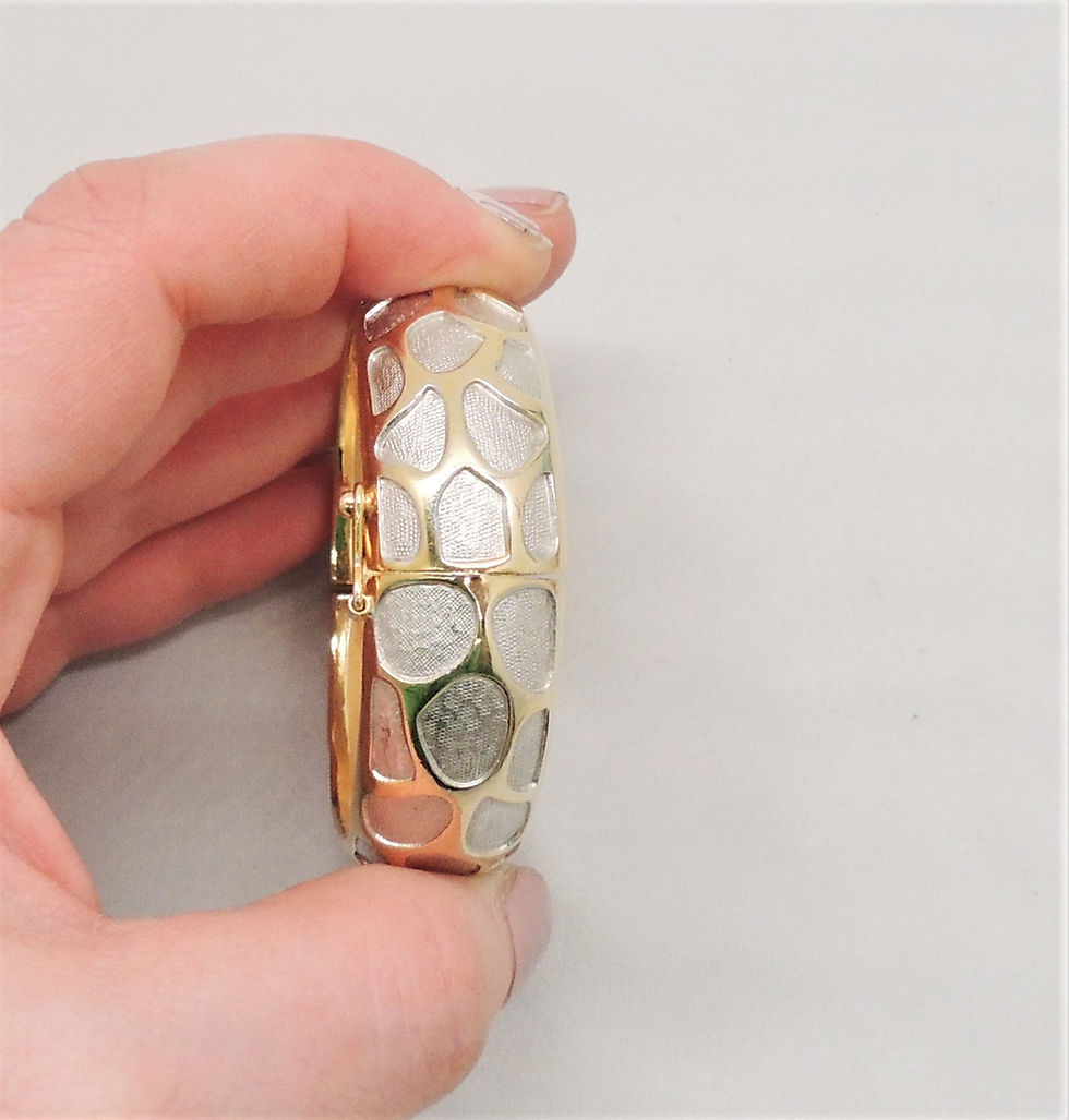 Thumbnail: Vintage Crown Trifari Modernist Animal Print Cuff Bracelet, Ad Piece