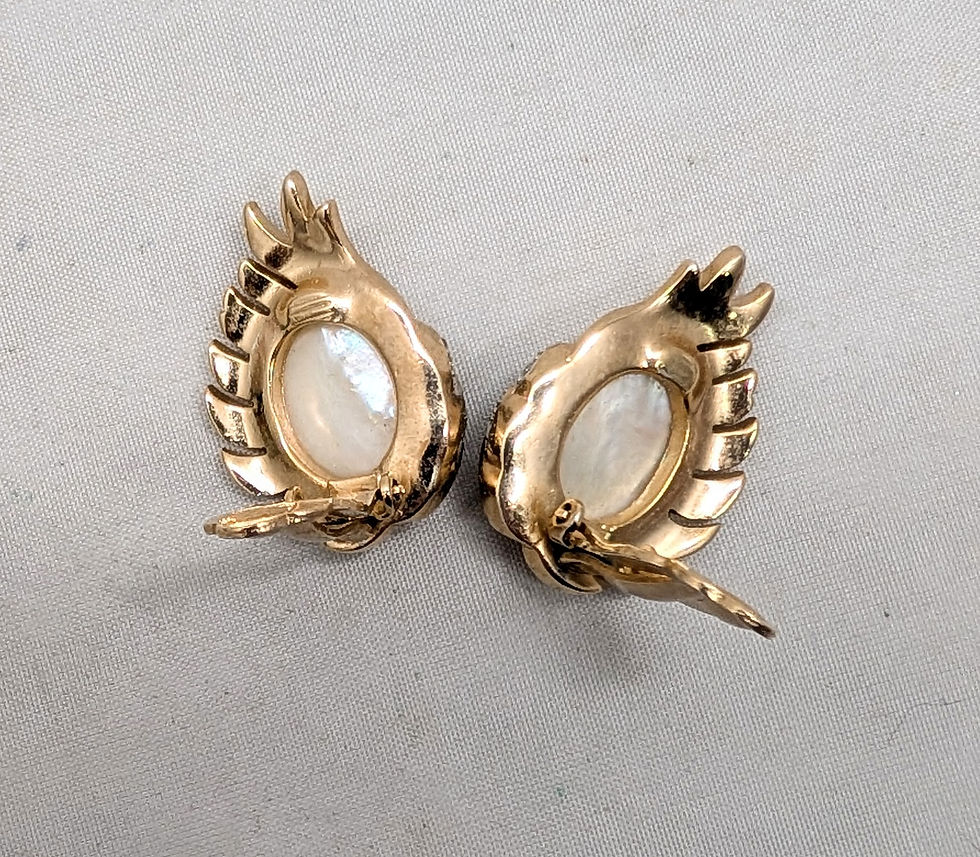 Thumbnail: Vintage 1958 Signed Crown Trifari Mother-of-Pearl "Fantasia" Clip Earrings