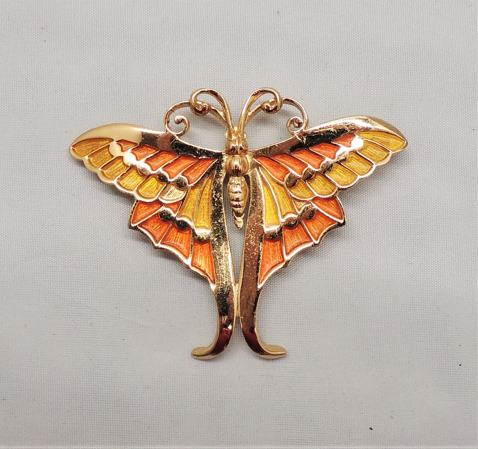 Thumbnail: Vintage Signed Napier Orange & Yellow Enamel Butterfly Brooch, c1971 Ad Piece