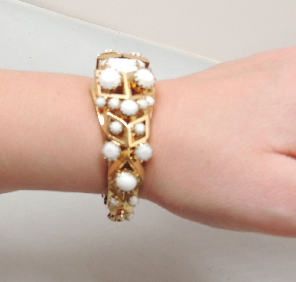 Thumbnail: Vintage 1960s Signed Castlecliff White Rhinestone Clamper Bracelet
