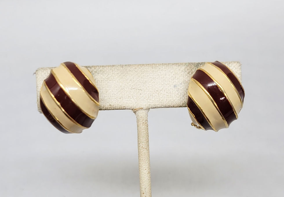 Thumbnail: Vintage 1970s Signed Bijoux Cascio Italy Striped Enamel Clip Earrings