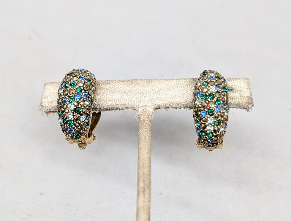 Thumbnail: Vintage 1980s Signed Les Bernard Pavé Rhinestone Clip Earrings