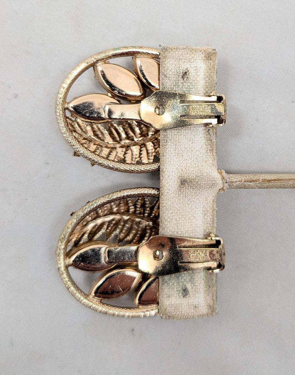 Thumbnail: Vintage 1950s Signed Napier Goldtone Faux-Topaz & Citrine Fern Clip Earrings