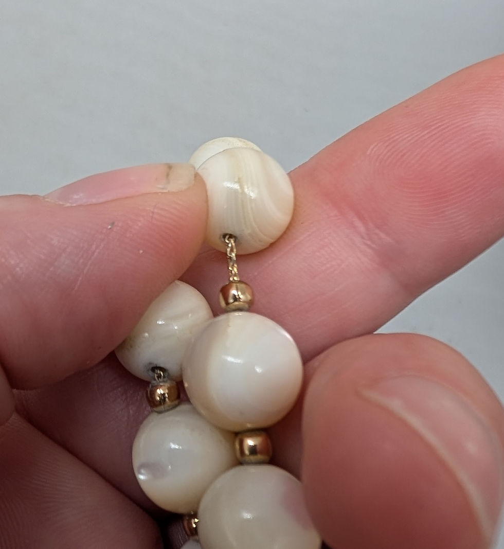 Thumbnail: Vintage 1960s Signed Napier Goldtone 2-Strand Mother-of-Pearl Beaded Necklace