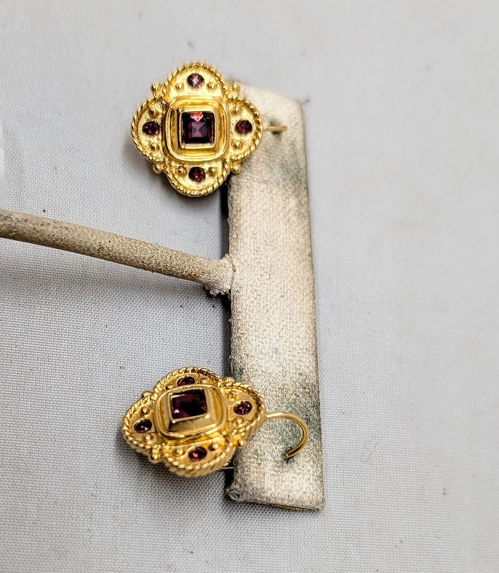 Thumbnail: Vintage 1990 Signed Napier Goldtone Faux-Amethyst Pierced Earrings