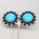 Thumbnail: Vintage Signed Crown Trifari Cabochon Faux-Turquoise & Faux-Garnet Clip Earrings