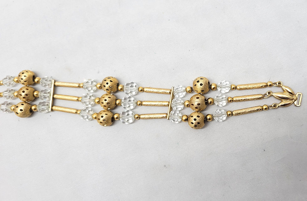Thumbnail: Vintage 1950s Signed Napier 3-Strand Goldtone & Clear Beaded Bracelet