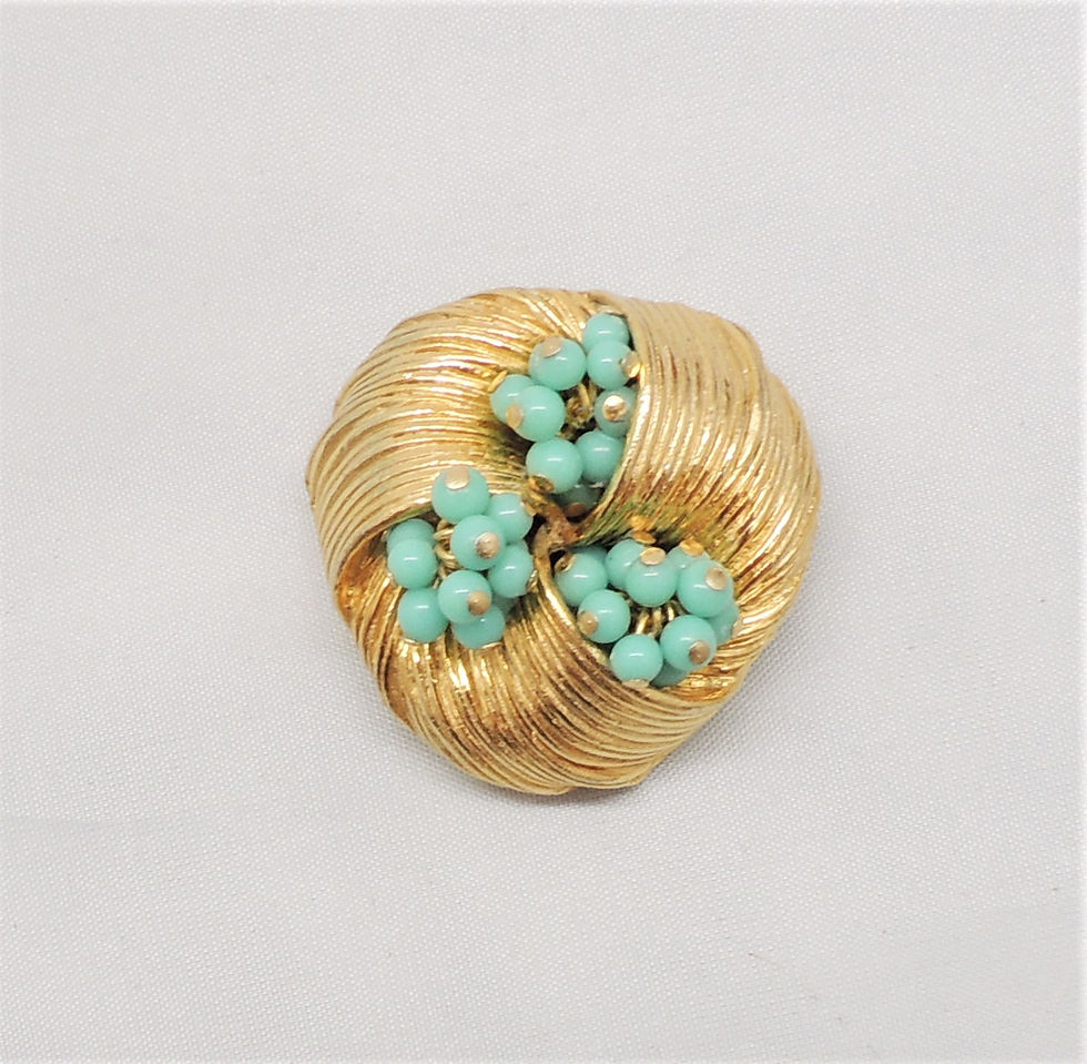 Thumbnail: Vintage 1960s Signed Pauline Rader Faux-Turquoise Beaded Brooch