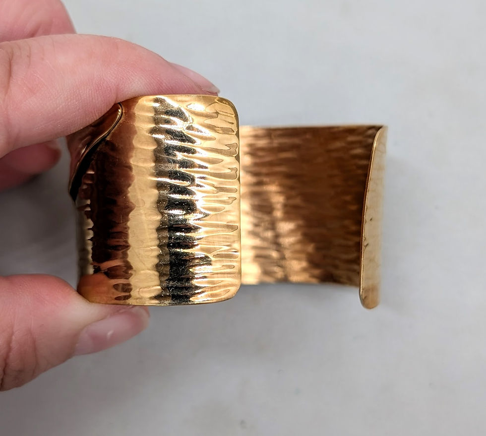 Thumbnail: Vintage Signed Napier Goldtone Wavy "Frosted" Leaf Cuff Bracelet, 1981