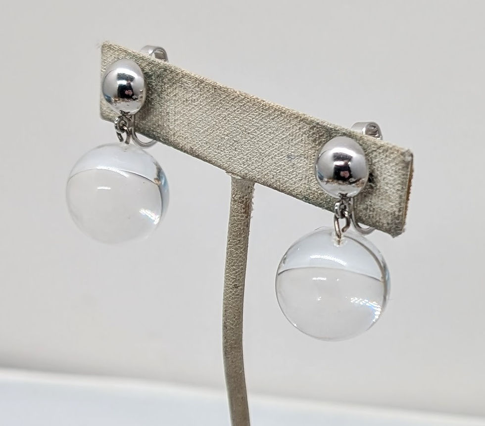 Thumbnail: Vintage Signed Trifari Clear Drop Clip Earrings, 1971