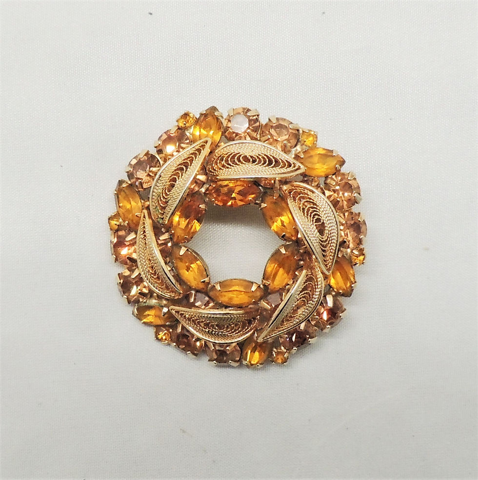 Thumbnail: Vintage 1950s Signed Napier Filigree Faux-Citrine Brooch