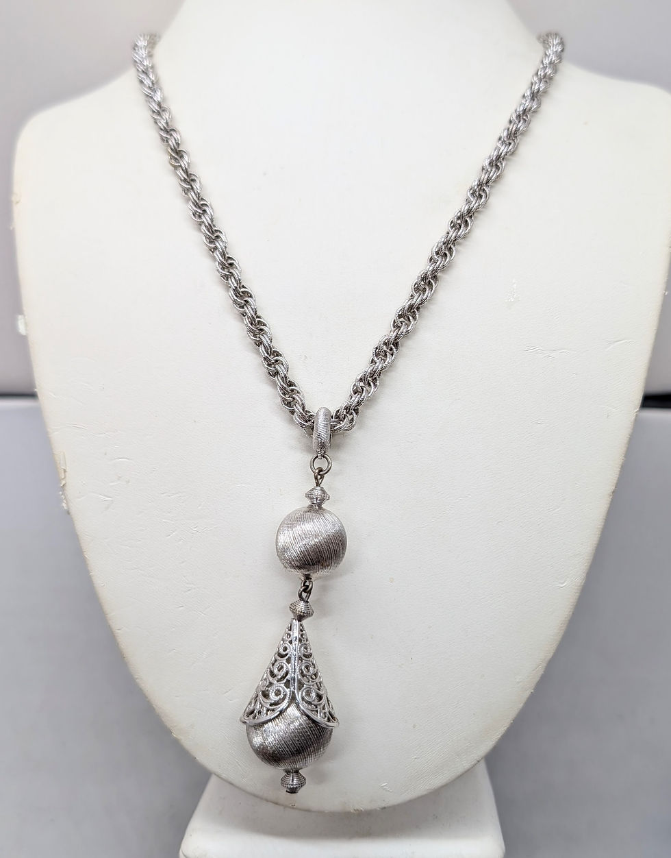 Thumbnail: Vintage Signed Monet Book Piece Rhodium Plated Pendant Necklace, 1961