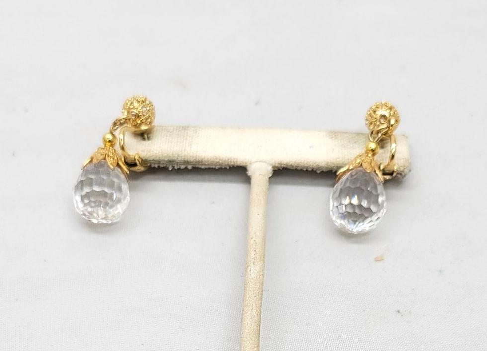 Thumbnail: Vintage 1960s Signed Napier Goldtone Faceted Glass Drop Pierced Earrings
